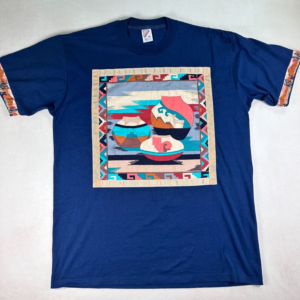 Vintage 90s Jerzees XL Southwest Pottery Art T Shirt USA Made Custom Upcycled
